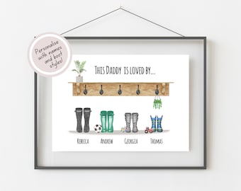 Personalised Print For Dad, Fathers Day Gift For Daddy, Birthday Gift For Him, Gift From The Children, Christmas Present Suggestions, Welly