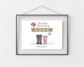 Porcelain Anniversary Gifts | Personalised 18th Wedding Anniversary Print | 18 Year Anniversary Gift | A4, A5, Digital PDF