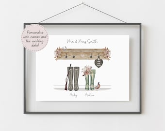 Country Wedding Gift Personalised Print Home Decor Present For The Couple, Farm Wedding Gifts For Rustic Wedding, Mr and Mrs Newlywed Prints