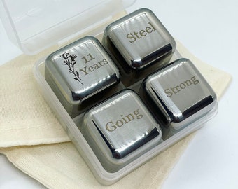 ANNIVERSARY 11 YEARS Ice Cubes | Gin Stones | Whiskey Stones | Wedding | Anniversary | Gift | Valentines |Silver wedding | 11 Years | Steel