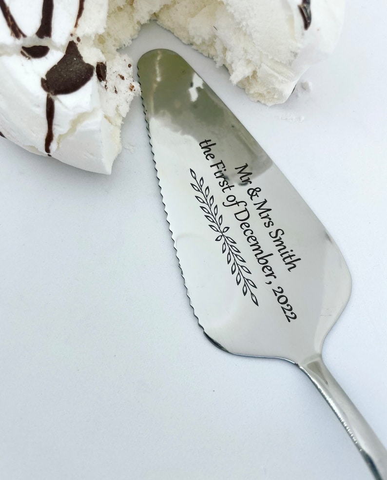 PERSONALISED CAKE SLICE Stainless Steel Silver Gold Wedding Anniversary Birthday Baker Cakes Christmas Silver New Home image 2