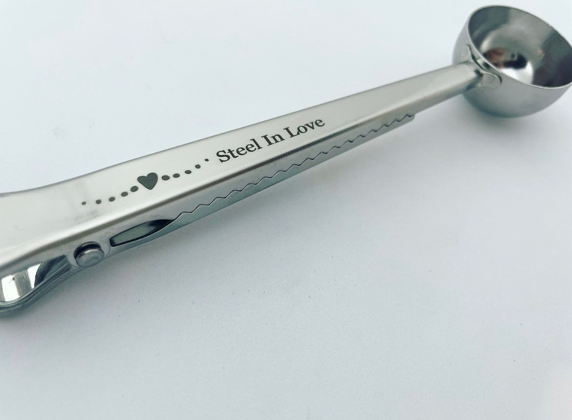 STEEL IN LOVE Coffee Scoop clip 11 Years | Stainless Steel Plated | Christmas | Wedding | Anniversary | Gift | Espresso | Gold | Cooking