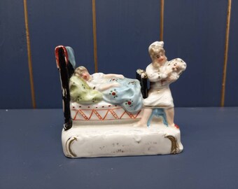 Victorian Fairing, 19th Century Fairground Prize, Porcelain Scene of A Couple on a bed