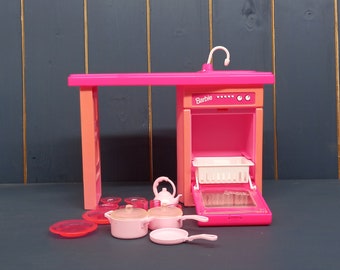 Barbie, Mattel 1994, Pink Dishwasher with Sink and Work Countertop - Kitchen and accessories - Barbie Dolls House Set, Vintage Barbie