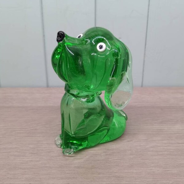 Heavy Green Glass Dog Figurine 13cm tall