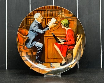 Norman Rockwell, Edwin M Knowles, Collectible Ceramic Picture Plate, The Professor, Display plate