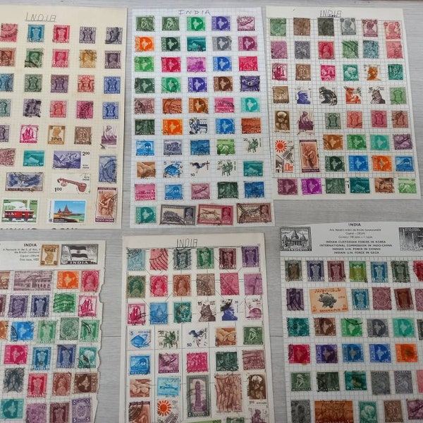 Six Sheets With Assorted Vintage / Antique Postage Stamps From India