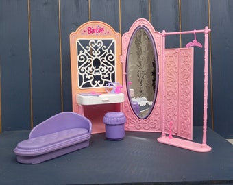 Barbie Mattel 1991, Pink and Purple Dressing Room and Furniture inc accessories - Barbie Dolls House Set, Sparkle Eyes - Vintage Barbie