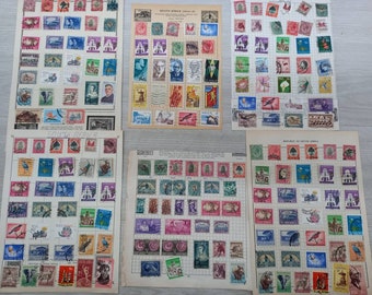 Sechs Bögen mit sortierten Vintage / Antiken Briefmarken aus Südafrika