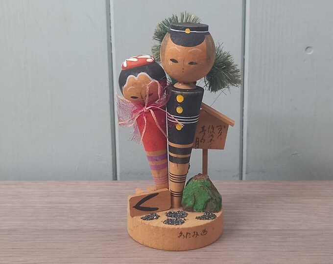 Japanese Kokeshi Dolls, 11.5cm tall, Vintage Hand Made Wooden Doll