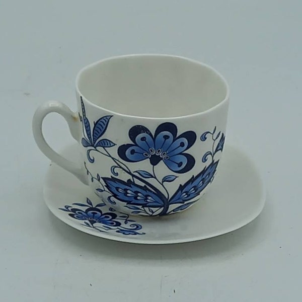 Mini Cup and Saucer, Vintage Blue & White.