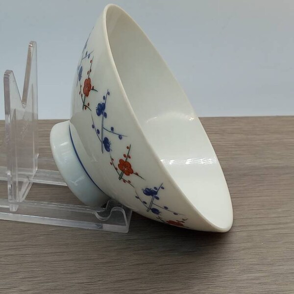 Japanese Hyakusenkai Blue & Red Floral Patterned Rice Bowl / Food Bowl, Porcelain Bowl