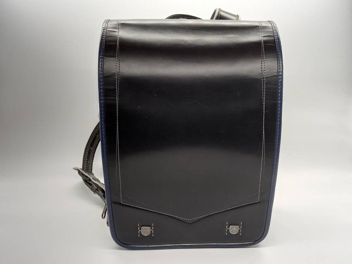 Randoseru Backpack Black Japanese Backpack With Blue Trim Etsy