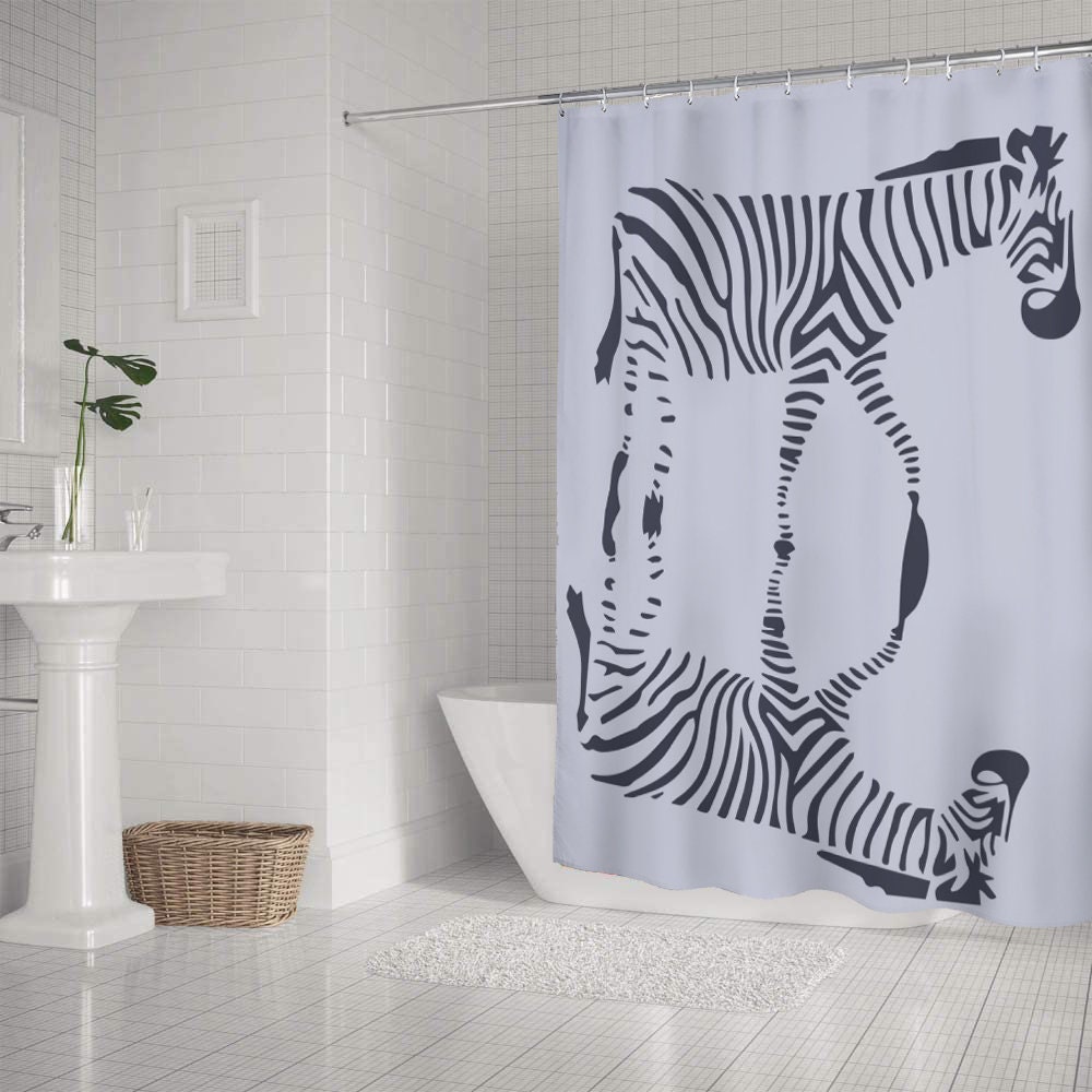 Shower Curtain Set with Hooks Zebra Grey Painting Zebra Animal Etsy