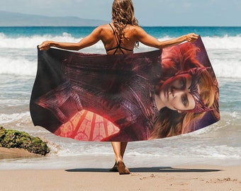 HUGE BEST PRICE Scarlet Witch Beach Towel Wanda Maximoff Super Hero Travelling Camping Summer Birthday Gifts Mothers Fathers Day