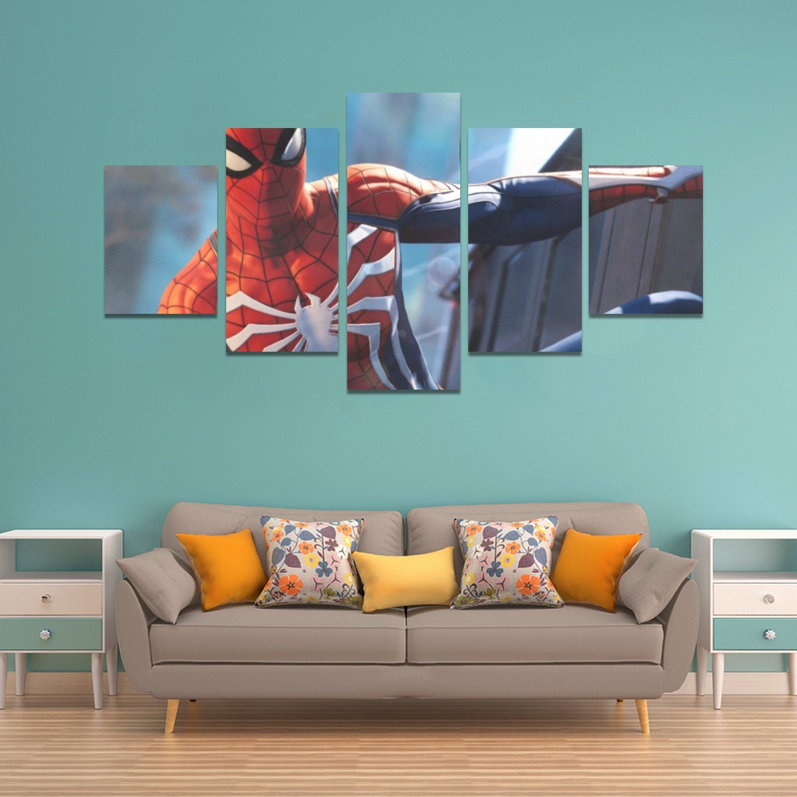Spider Man Wall Canvas Art Print Set 5 Pieces Decor Super Hero Etsy