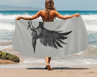 HUGE BEST PRICE Viking Raven Beach Towel Odin Valhalla Norse Mythology Nordic Travelling Camping Summer Birthday Gifts Mothers Fathers Day