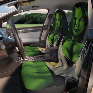 BEST PRICE She Hulk Front Car Seat Covers Set | Airbag Compatible Car Accessories for Women | Soft Velvet Auto Seat Protector
