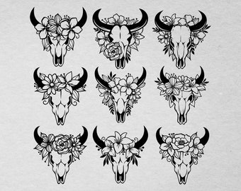 Crâne de vache SVG Bundle, Crâne de vache SVG, Crâne de taureau floral Svg, Western Svg, Crâne de vache floral SVG, Sud-Ouest, Boho Svg, Png, Cricut, Silhouette