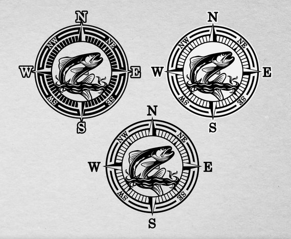 Fishing Hook with Compass silhouette Sticker for Sale by Drawing Tees