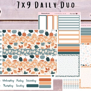 7x9 Daily Duo Stickers, Fall Leaves, Pumpkins, October Planner Stickers, October Daily Duo, Summer, Flexible, Kit 79