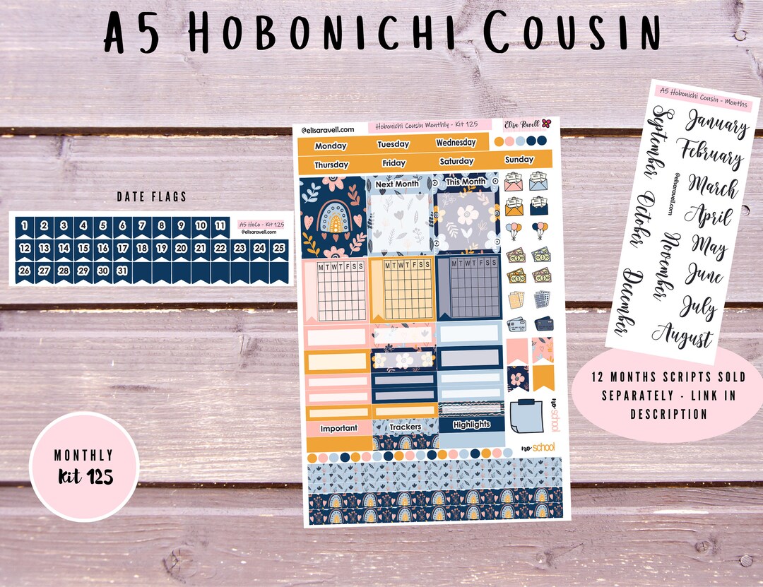 Hobonichi Cousin Monthly Sticker Kits Featuring Boho August Rainbows ...