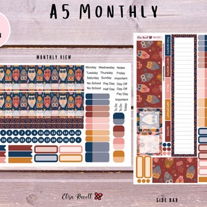 A5 Monthly View Planner Sticker Kits for Erin Condren Compact Vertical, Daily Duo and A5 Life Planners Owls Hoot, Kit 137