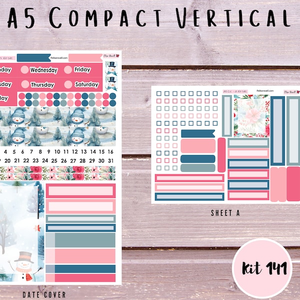 A5 Compact Vertical Planner Stickers | Watercolor Snowman, Kit 141