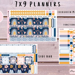 7x9 Monthly View Planner Stickers Kits for Erin Condren Life Planners in Boho August Rainbows, Kit 125