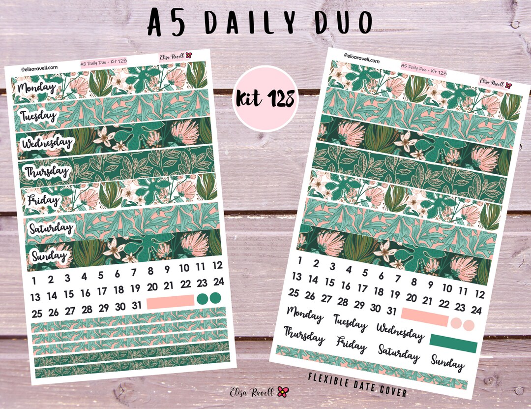 A5 Daily Duo Planner Sticker Kits Featuring Lush Tropical Flowers, Kit ...
