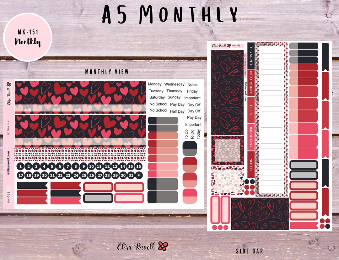 A5 Monthly View Planner Sticker Kits for Erin Condren Compact Vertical ...
