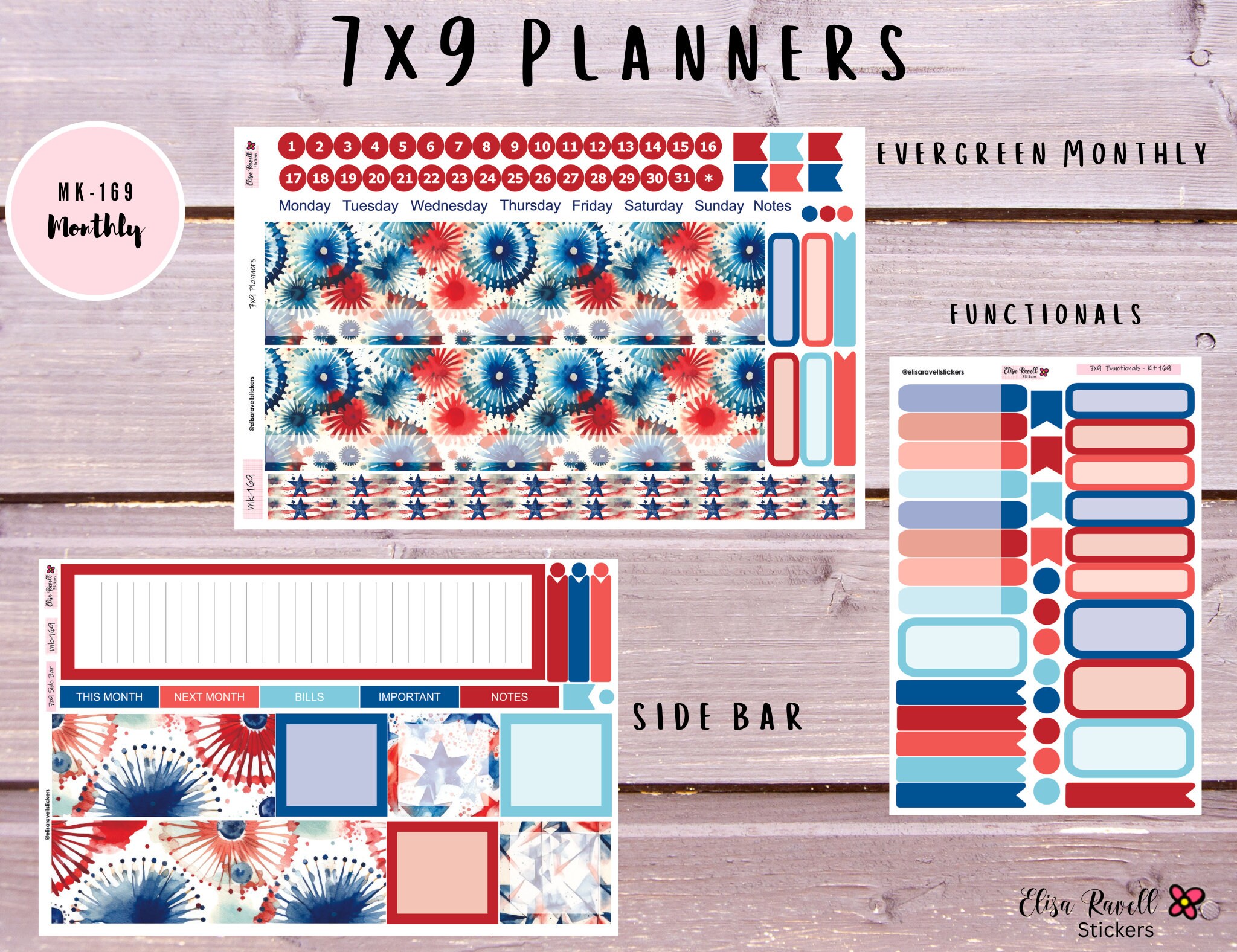 7x9 Monthly View Planner Stickers Kits for Erin Condren Life Planners ...