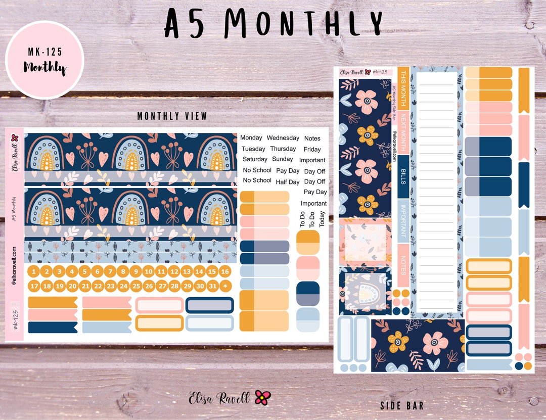 A5 Monthly View Planner Sticker Kits for Erin Condren Compact Vertical ...