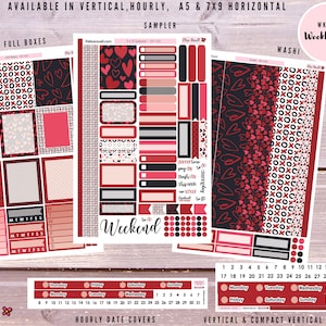 Kit d'autocollants pour agenda hebdomadaire Erin Condren, vertical, horizontal, horaire A5 et 7 x 9, avec XOXO Saint-Valentin, kit 151