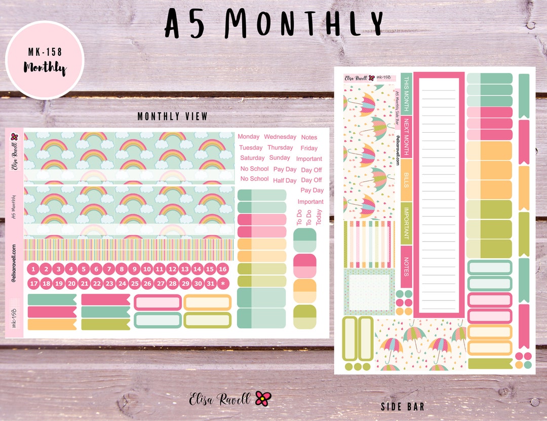 A5 Monthly View Planner Sticker Kits for Erin Condren Compact Vertical ...