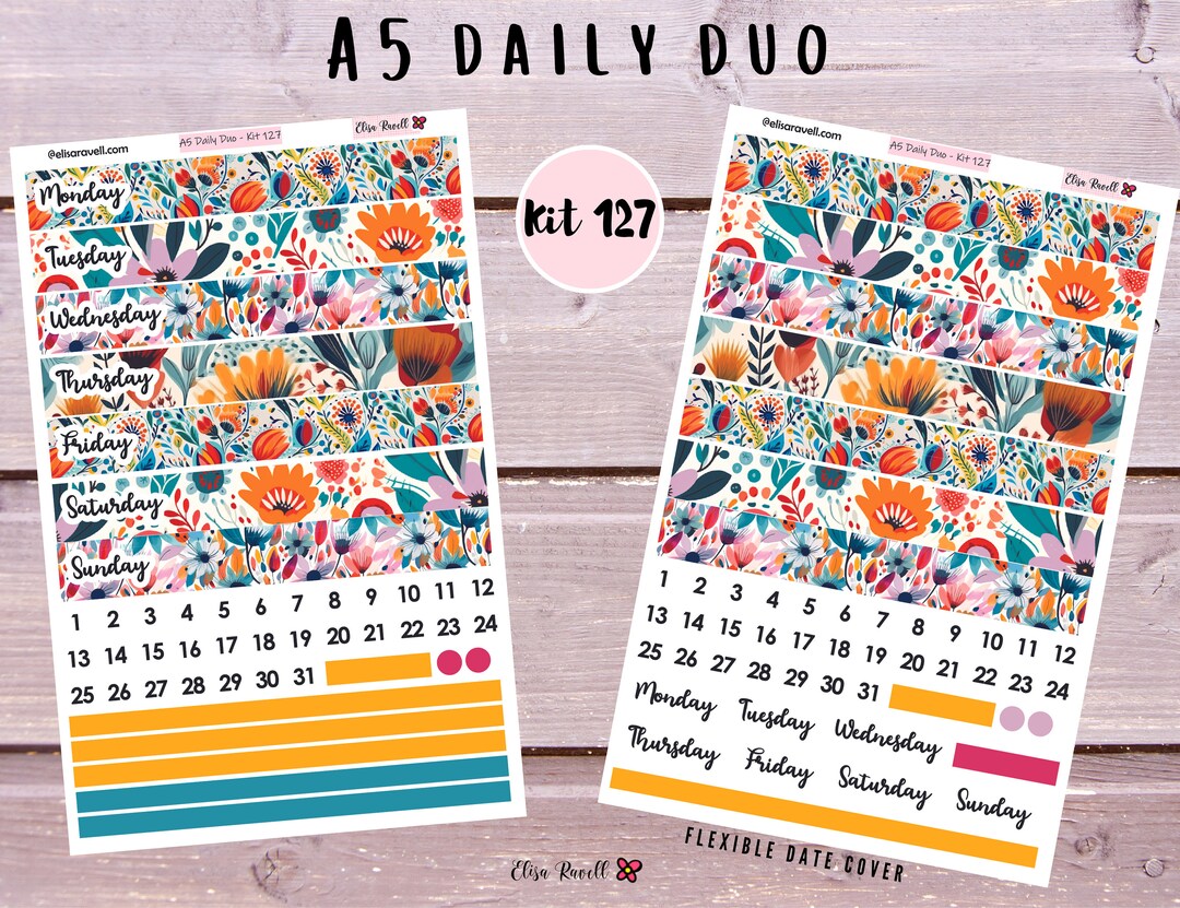 A5 Daily Duo Planner Sticker Kits Featuring Whimsical Flowers, Kit 127 ...