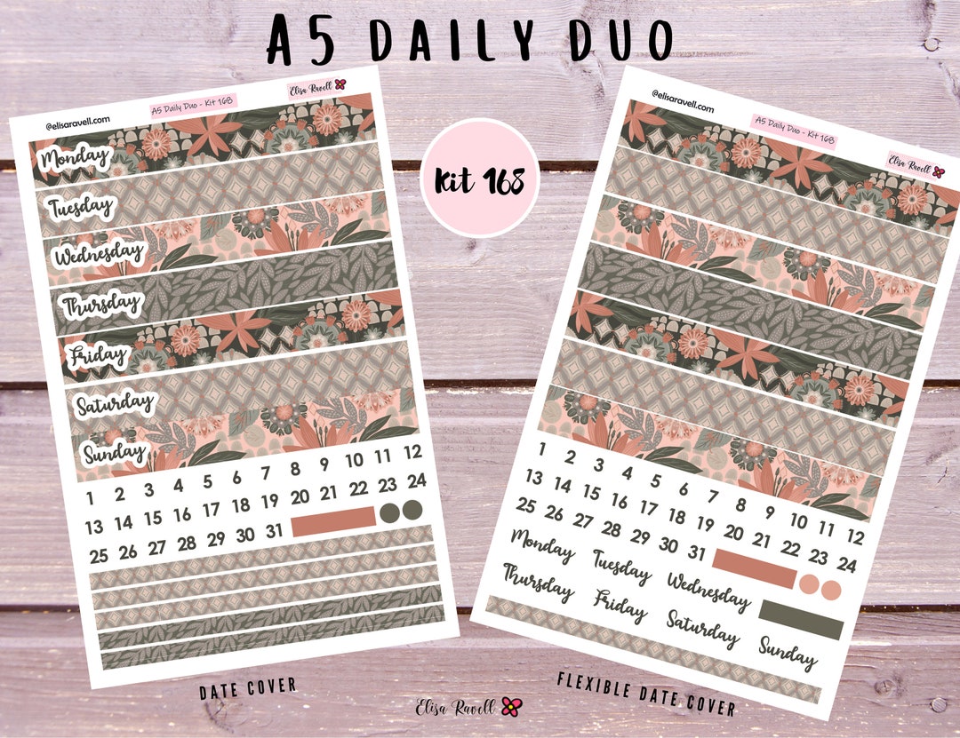 A5 Daily Duo Planner Sticker Kits Featuring Boho Garden, Kit 168 - Etsy