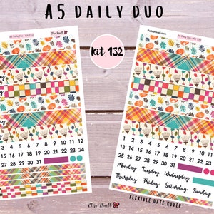 A5 Daily Duo Planner Sticker Kits featuring Pumpkins and Rakes, Kit 132