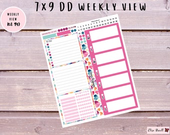 7x9 Daily Duo Weekly View Stickers Happy Watercolor Hearts, Kit 149