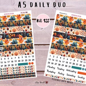 A5 Daily Duo Planner Sticker Kits featuring Autumn Leaves, Kit 138