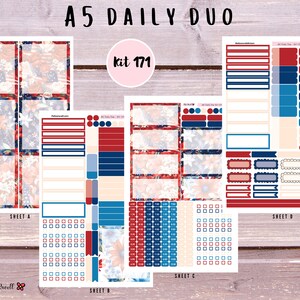 A5 Daily Duo Planner Sticker Kits featuring Patriotic Watercolor Kit 171