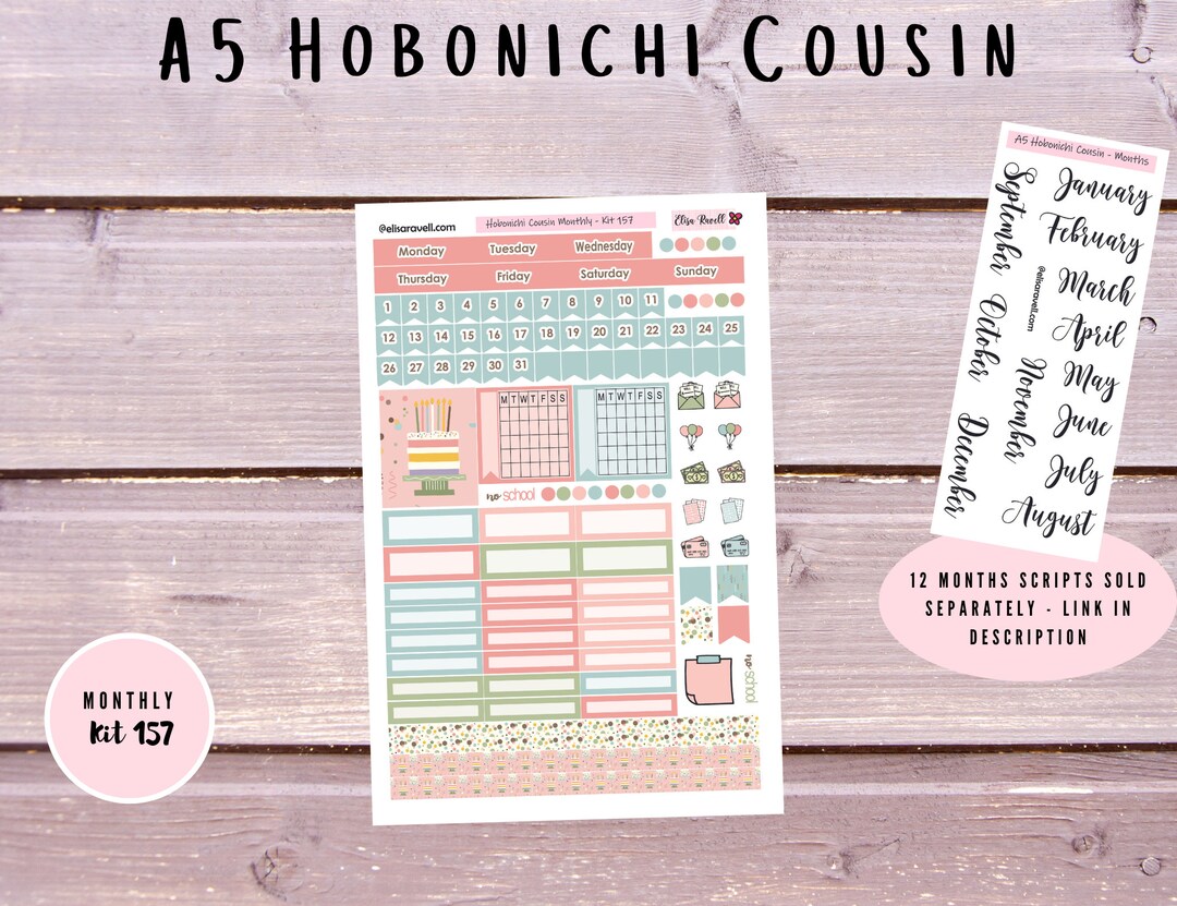 Hobonichi Cousin Monthly Sticker Kits Featuring Pastel Birthday, Kit ...