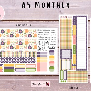 A5 Daily Duo Monthly View, Sunshine to Fall, Summer, Planner Stickers, September Monthly View, ECDD, Flowers, Variable Month, Kit 75