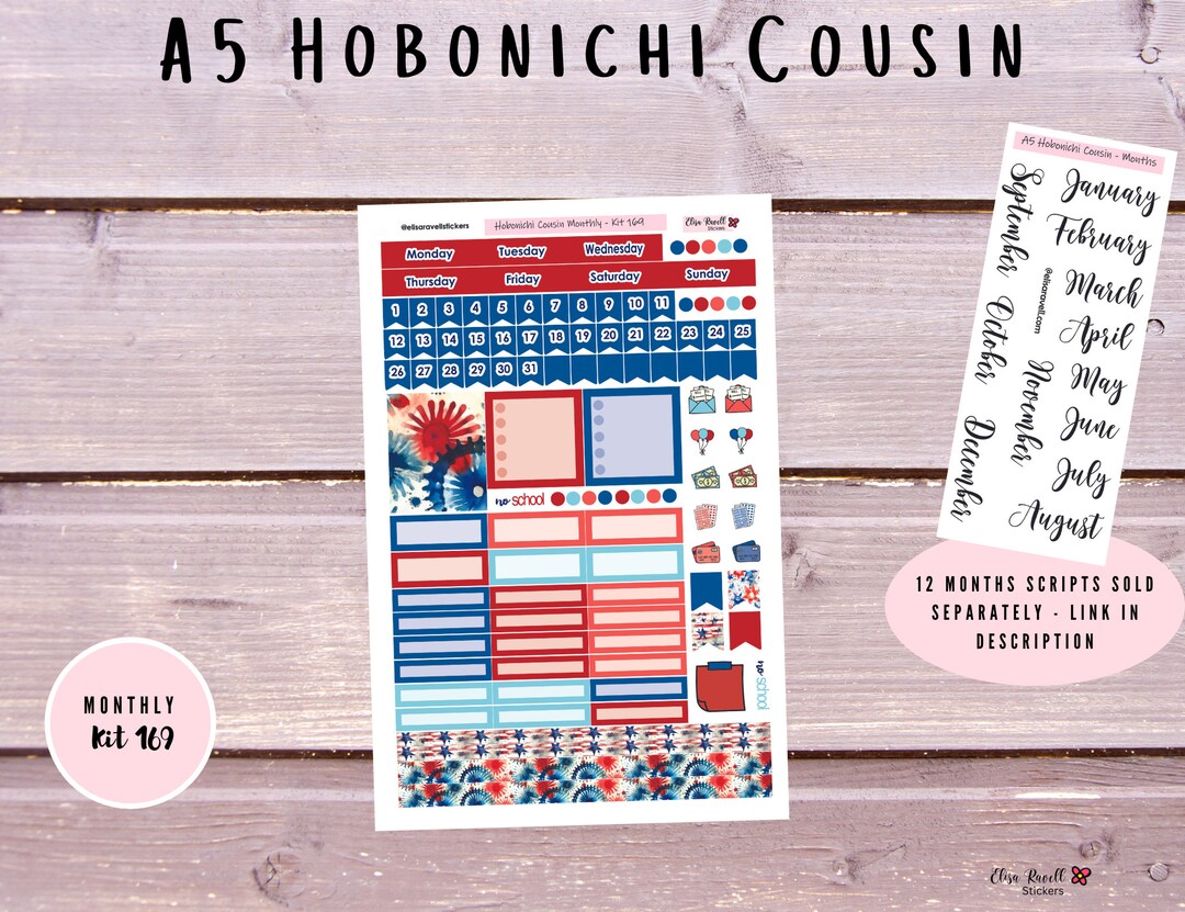 Hobonichi Cousin Monthly Sticker Kits Featuring Patriotic Burst, Kit ...