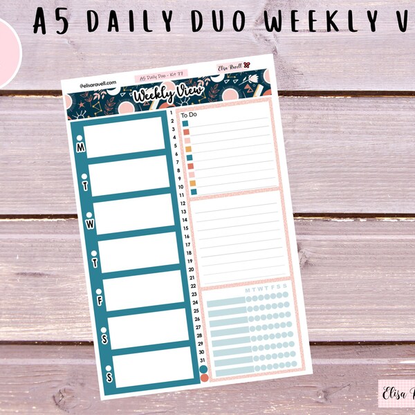 A5 Daily Duo Weekly View, A5 Week at a Glance, Daily Duo Weekly View, Mystical, Celestial, Witchy, A5 Erin Condren, Kit 77