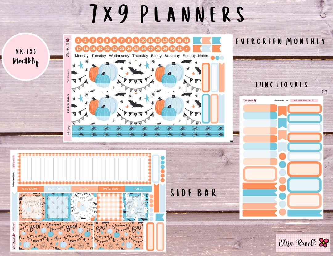 7x9 Monthly View Planner Stickers Kits for Erin Condren Life Planners ...