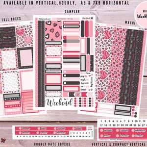 Kit d'autocollants pour agenda hebdomadaire Erin Condren, vertical, horizontal toutes les heures A5 et 7 x 9 pouces avec la Saint-Valentin, kit 152