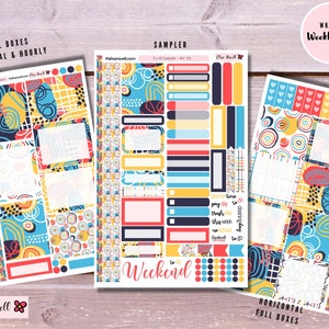Abstrait estival, kits d'autocollants, kits hebdomadaires, kit vertical, kit horizontal, kit horaire, stickers fonctionnels, agenda 7 x 9, kit 73