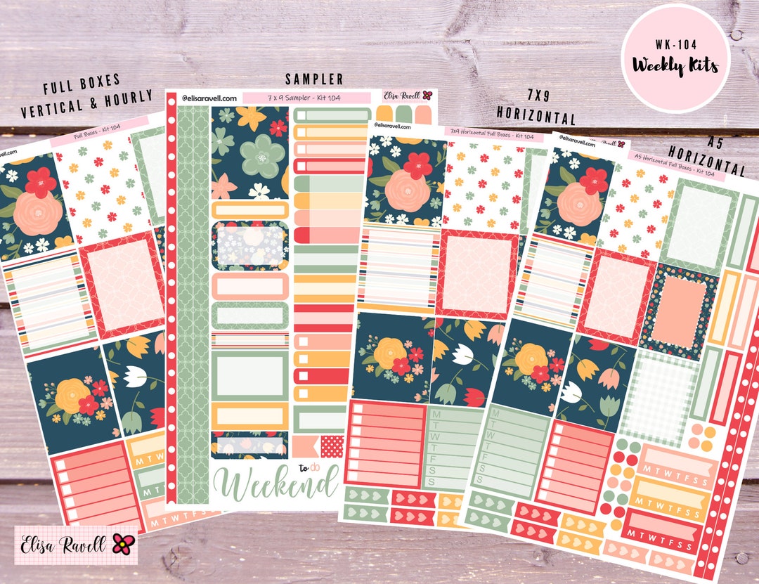 Pretty Flowers, Spring, Sticker Kits, Weekly, Vertical, Horizontal, A5 ...