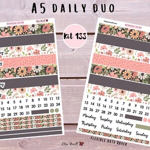 A5 Daily Duo Planner Sticker Kits featuring Autumn Garden, Kit 133